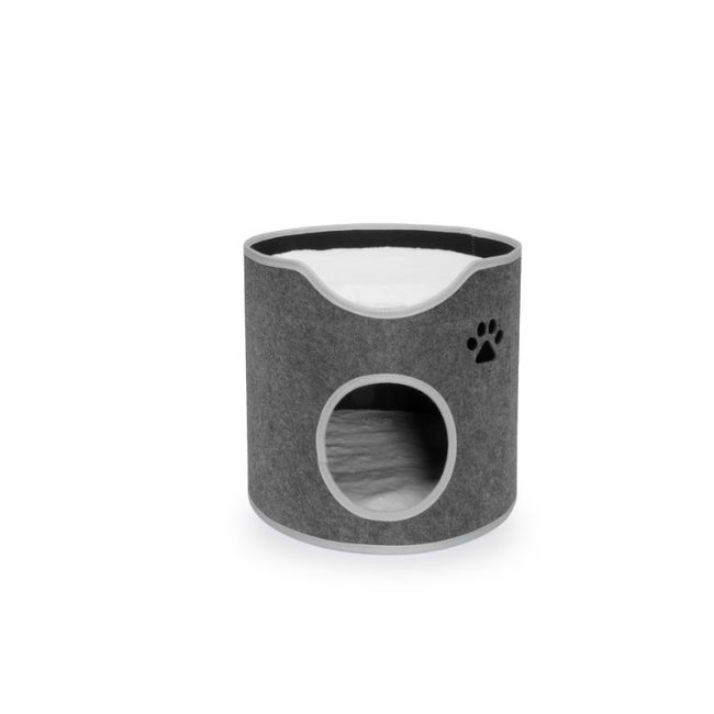 Cuccia cilindro per gatti feltro e poliestere con cuscino rimovibile D.40x36H cm
