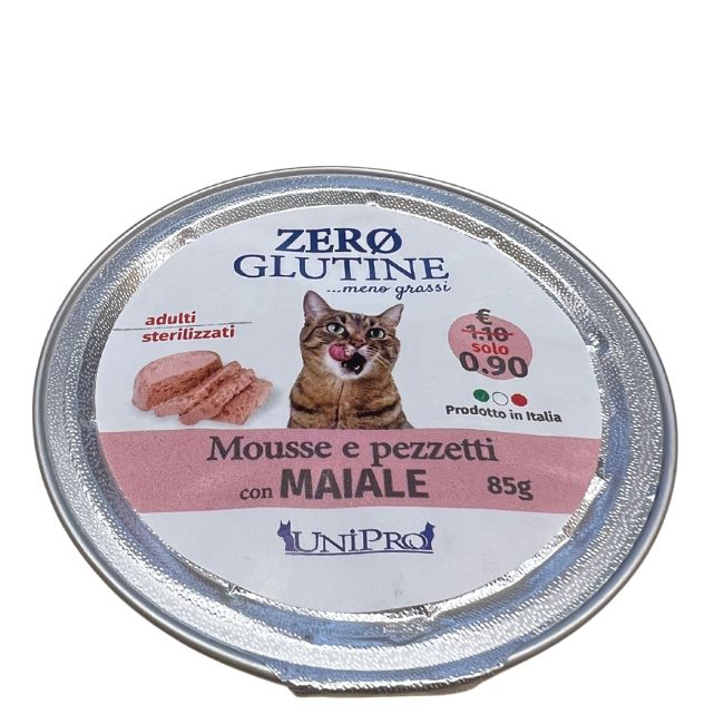 Unipro gatto zero glutine mousse e pezzetti con maiale 85GR
