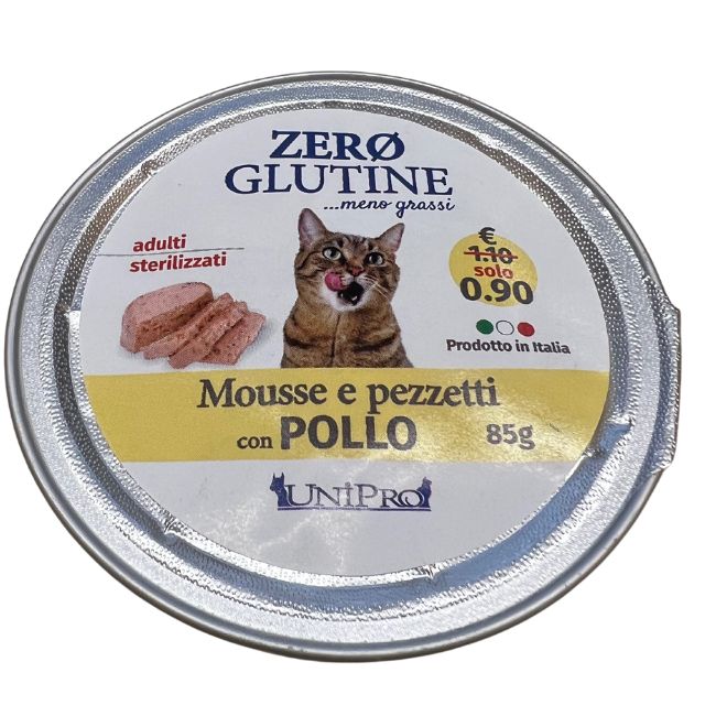 Unipro gatto zero glutine mousse e pezzetti con pollo 85GR