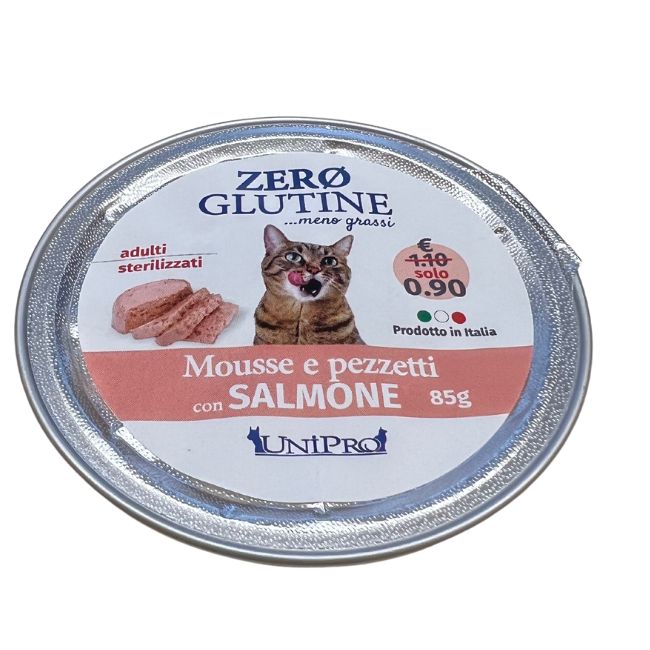 Unipro gatto zero glutine mousse e pezzetti con salmone 85GR