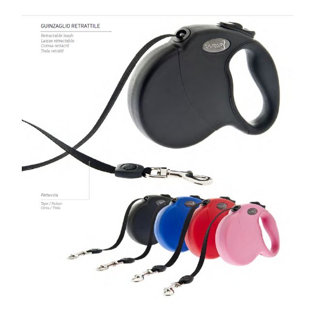Wrap guinzaglio allungabile S 3mt- 10kg fettuccia nero