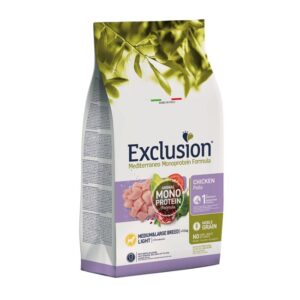 Exclusion mediterraneo monoprotein formula light medium&large breed pollo 12KG