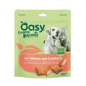 Oasy snack dog biscotti ripieni con salmone e mirtilli 80GR